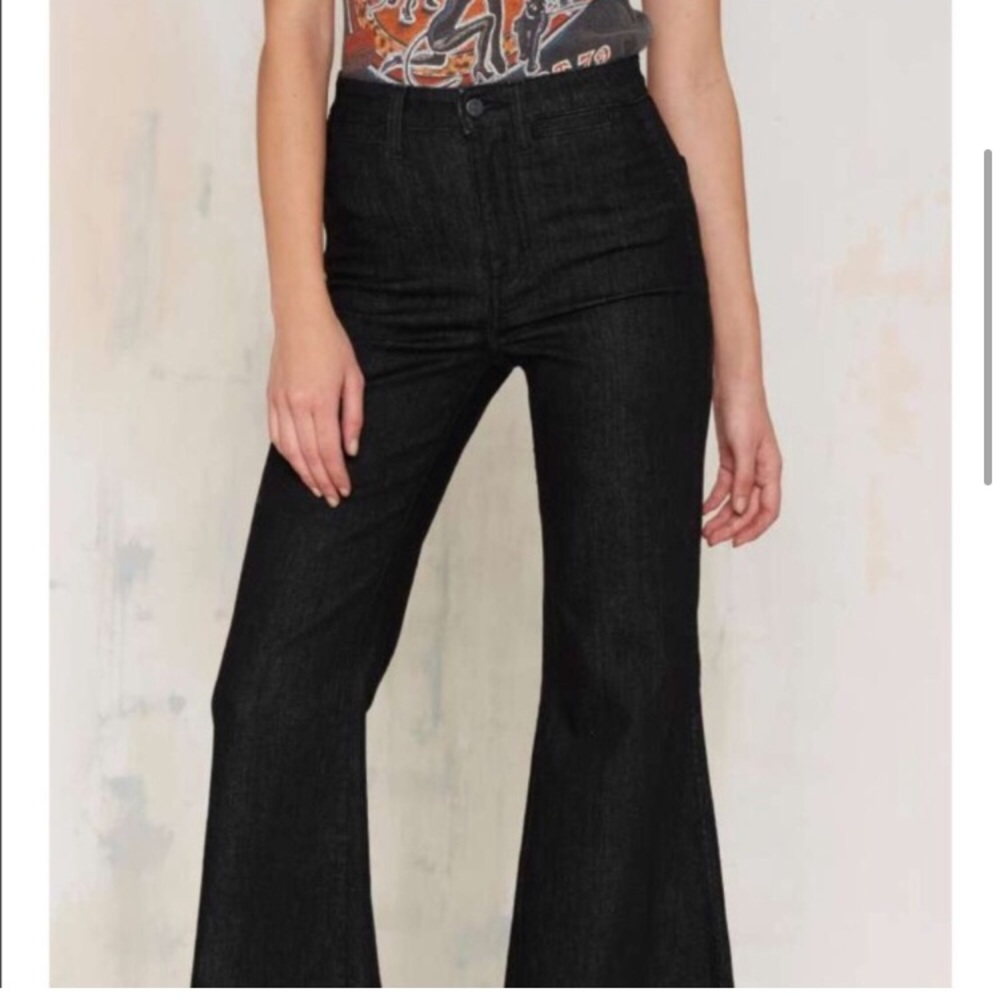 Nasty Gal Black Denim Bell Bottom Flares High Waist Jeans